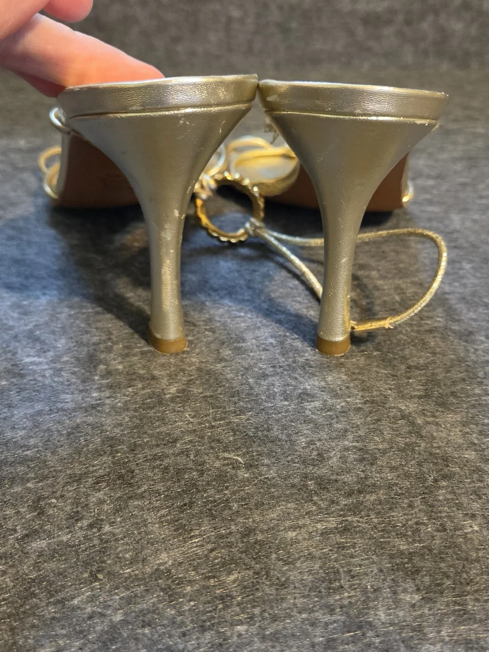 Stuart Weitzman Gold Rhinestone Circle Slingback Strap Heels